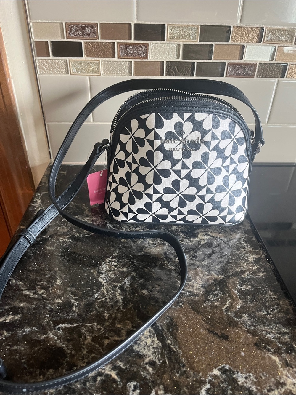 kate spade Black & White Floral Geometric Crossbody NWT